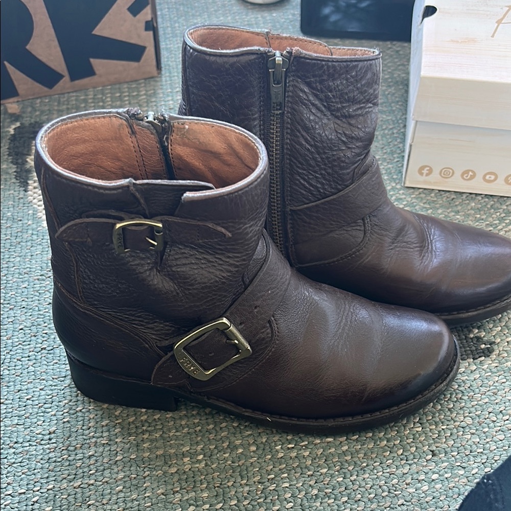 Frye Brown Leather Ankle Boots with Buckle size 6. Like new